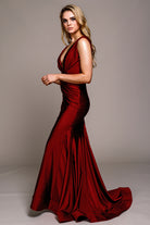 V-Neck Satin Mermaid Long Prom & Bridesmaid Dress AC370-Prom Dress-smcfashion.com