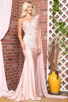 Strap One Shoulder 3D Floral Applique Mermaid Long Evening & Prom Dress AC388-Prom Dress-smcfashion.com
