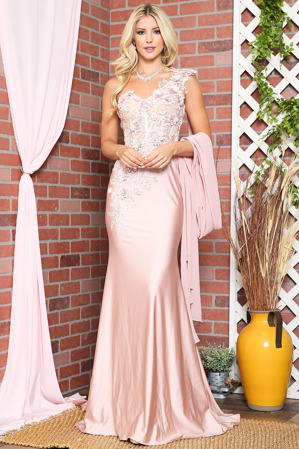 Strap One Shoulder 3D Floral Applique Mermaid Long Evening & Prom Dress AC388-Prom Dress-smcfashion.com