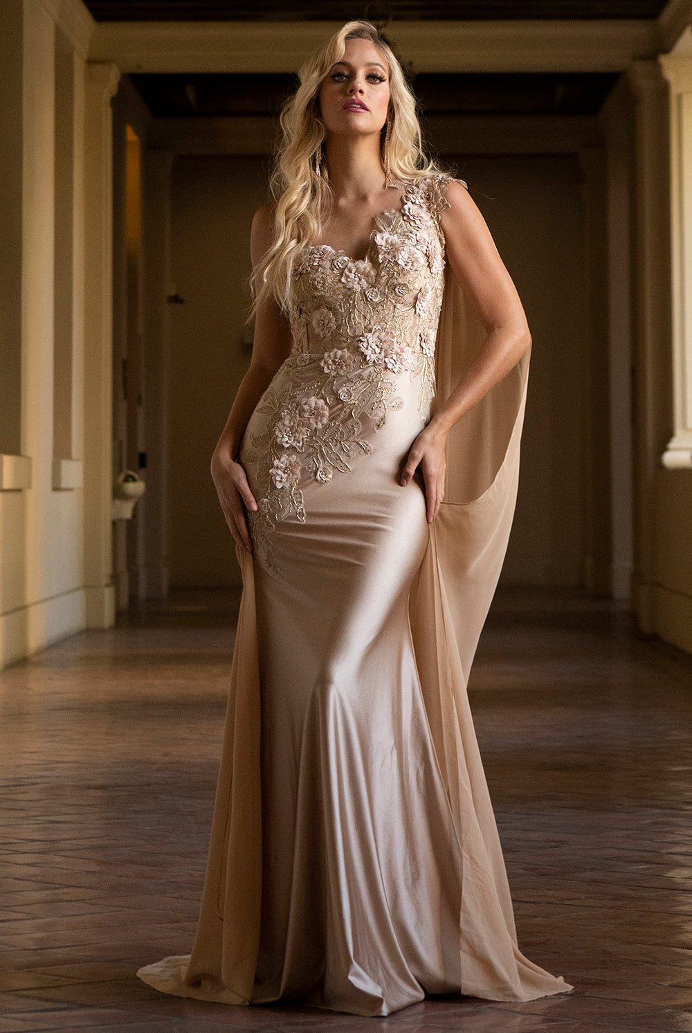 Strap One Shoulder 3D Floral Applique Mermaid Long Evening & Prom Dress AC388-Prom Dress-smcfashion.com