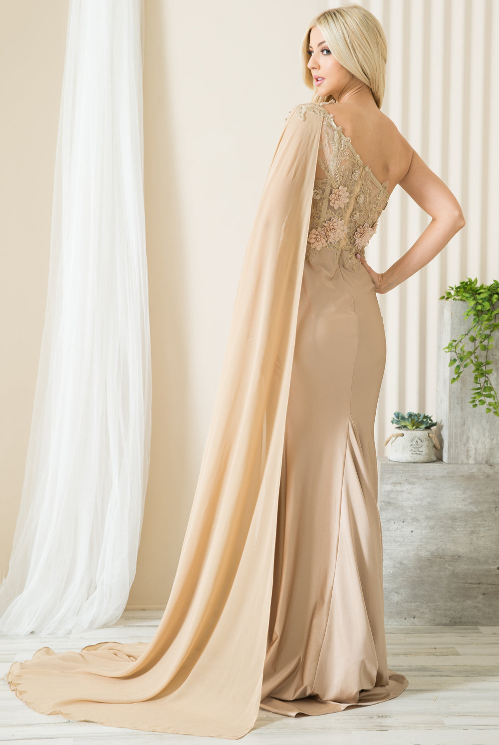 Strap One Shoulder 3D Floral Applique Mermaid Long Evening & Prom Dress AC388-Prom Dress-smcfashion.com