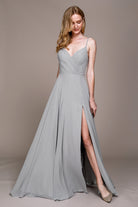 Classic Chiffon A-Line Adjustable Straps Zipper Back Long Prom Dress AC477-Bridesmaid Dress-smcfashion.com