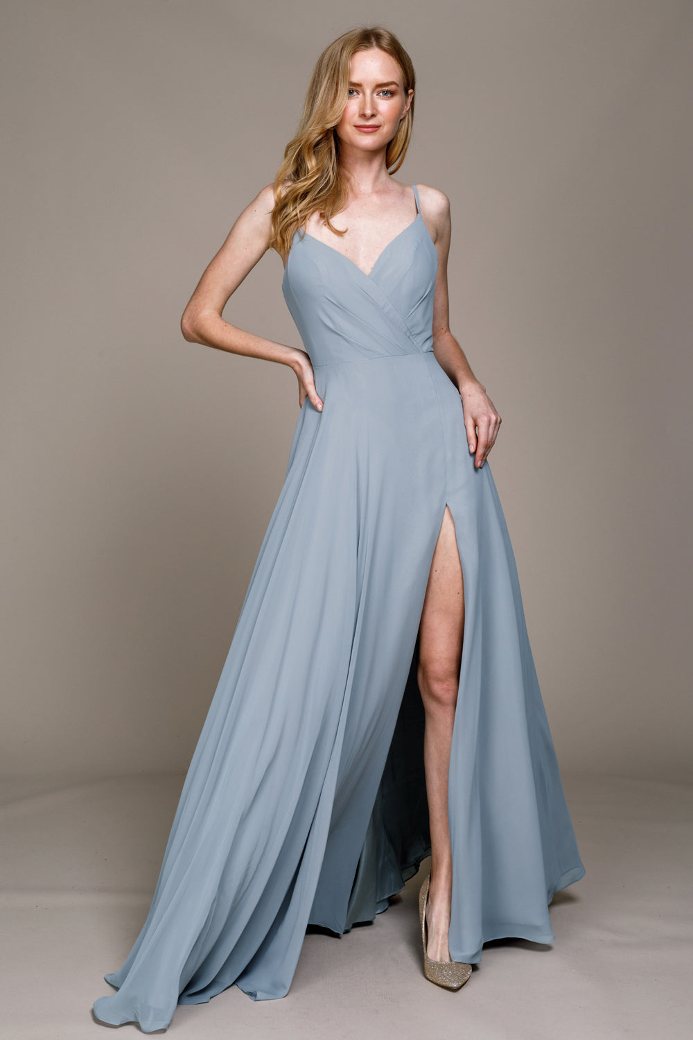 Classic Chiffon A-Line Adjustable Straps Zipper Back Long Prom Dress AC477-Bridesmaid Dress-smcfashion.com