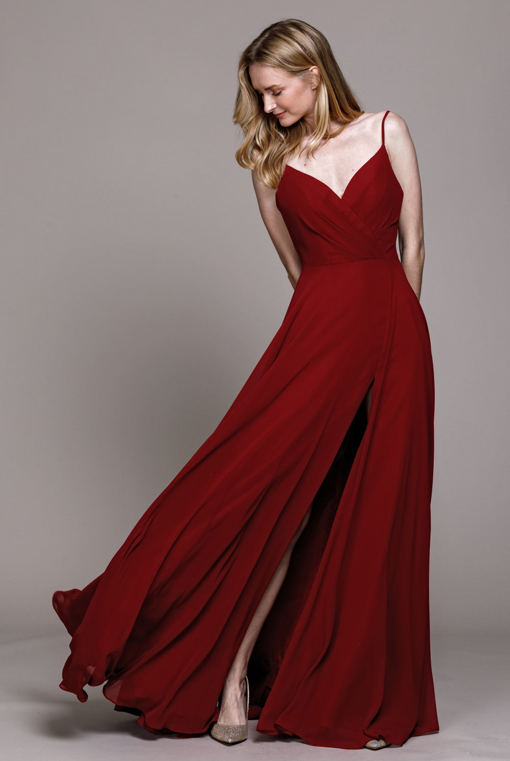 Classic Chiffon A-Line Adjustable Straps Zipper Back Long Prom Dress AC477-Bridesmaid Dress-smcfashion.com