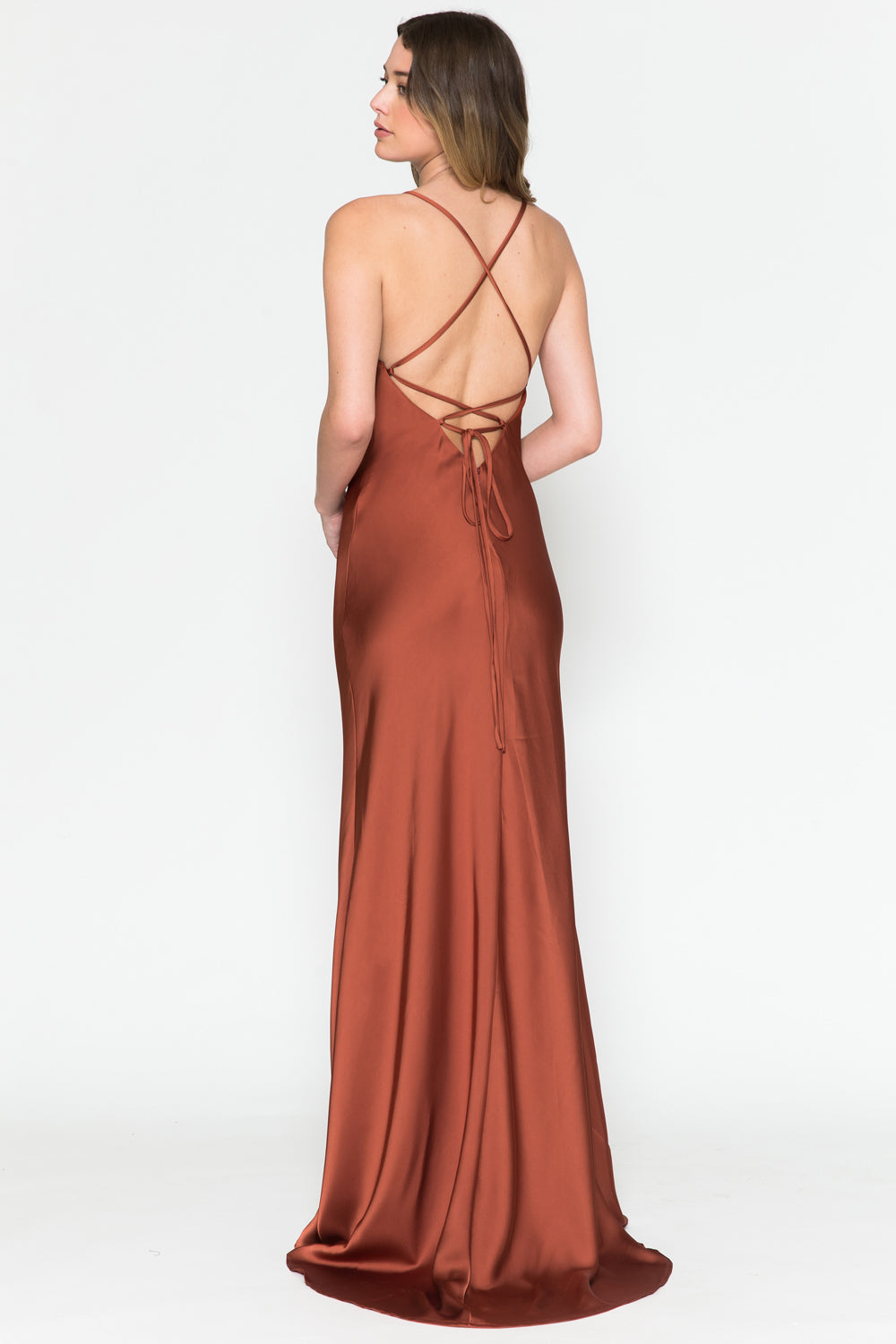 Cowl Neck Spaghetti Straps Satin Long Wedding & Evening Dress AC6111-Wedding Dress-smcfashion.com