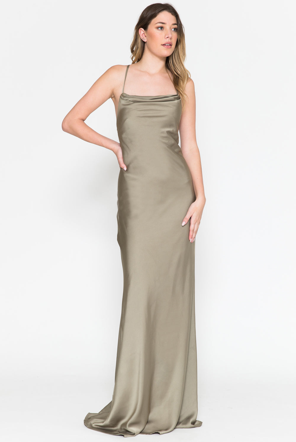 Cowl Neck Spaghetti Straps Satin Long Wedding & Evening Dress AC6111-Wedding Dress-smcfashion.com