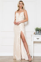 Embroidered Sequin Slit Flower Detailed Long Evening & Wedding Dress AC5020-Wedding Dress-smcfashion.com