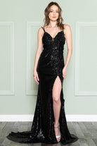 Embroidered Sequin Slit Flower Detailed Long Evening & Wedding Dress AC5020-Wedding Dress-smcfashion.com