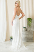 Embroidered Sequin Slit Flower Detailed Long Evening & Wedding Dress AC5020-Wedding Dress-smcfashion.com