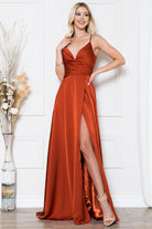 Open V-Back Spaghetti Straps High Slit Saton Long Prom Dress ACBZ012-Prom Dress-smcfashion.com