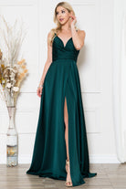 Open V-Back Spaghetti Straps High Slit Saton Long Prom Dress ACBZ012-Prom Dress-smcfashion.com
