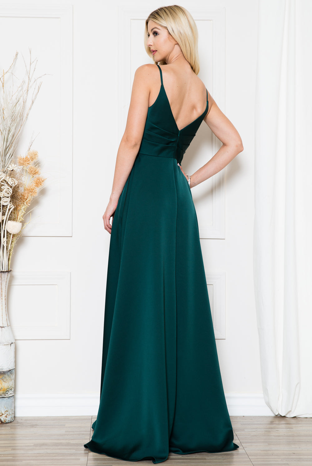 Open V-Back Spaghetti Straps High Slit Saton Long Prom Dress ACBZ012-Prom Dress-smcfashion.com