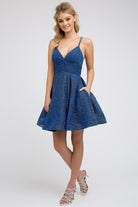 Glitter Fit And Flare Open Criss Cross Bacck Short Cocktail Dress JT850-Cocktail Dress-smcfashion.com