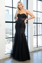 Strapless Sweetheart Embroidered Bodice Mermaid Long Wedding & Evening Dress AC774-Evening Dress-smcfashion.com