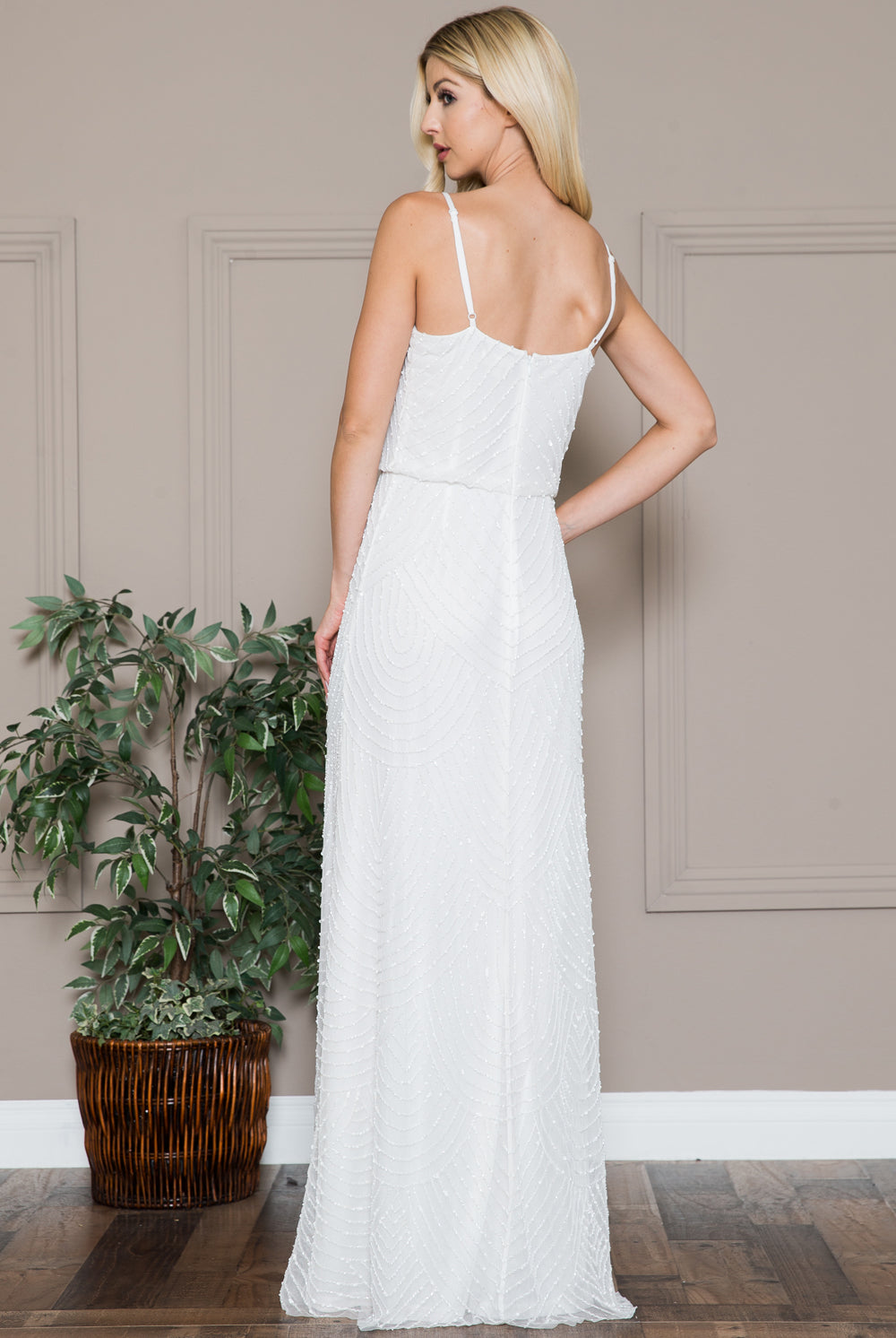 Open Back Embellished Sequin Chiffon Long Wedding Dress ACIN001-Wedding Dress-smcfashion.com