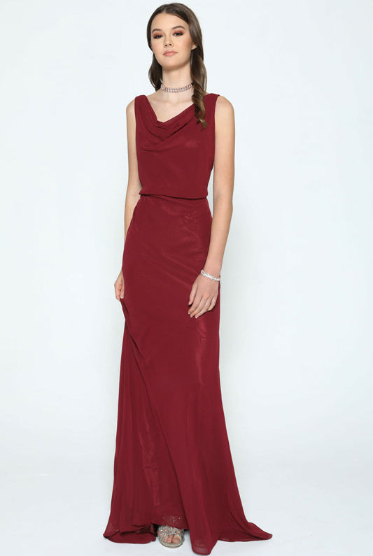 Sleeveless Formal Chiffon Cowl Neck Open Back Long Mother Of The Bride Dress JT670-Mother Of The Bride Dress-smcfashion.com