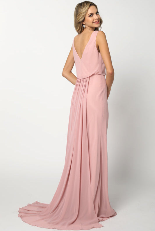 Sleeveless Formal Chiffon Cowl Neck Open Back Long Mother Of The Bride Dress JT670-Mother Of The Bride Dress-smcfashion.com