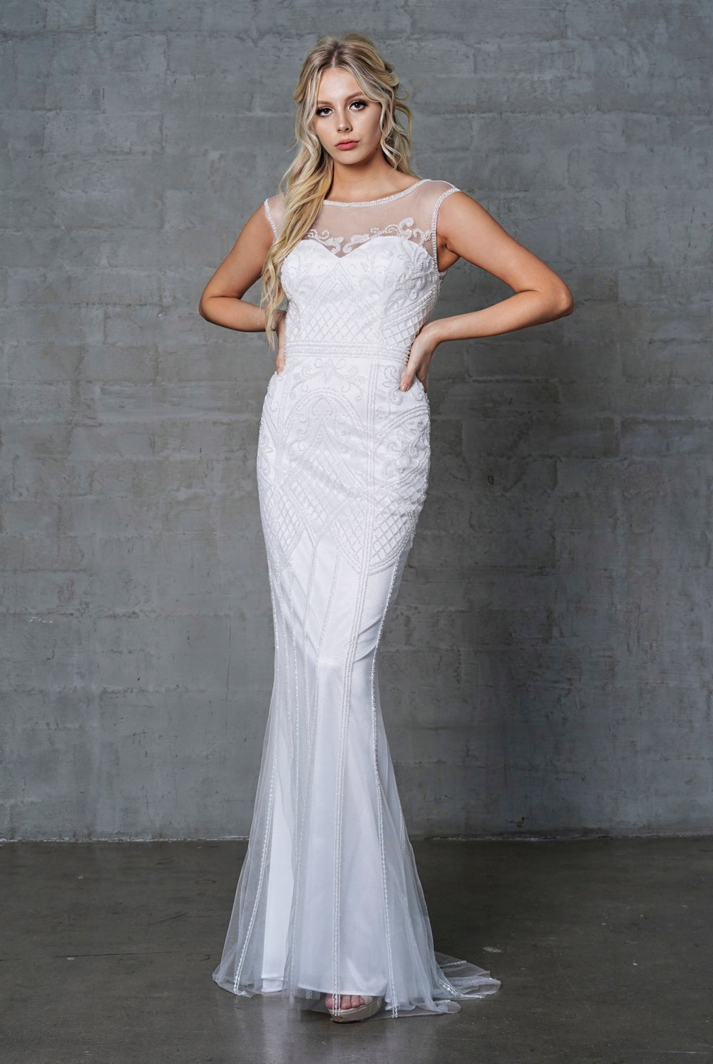 Embroidered Lace Cap Sleeves Long Mother Of The Bride Dress AC7001-Mother of the Bride Dress-smcfashion.com