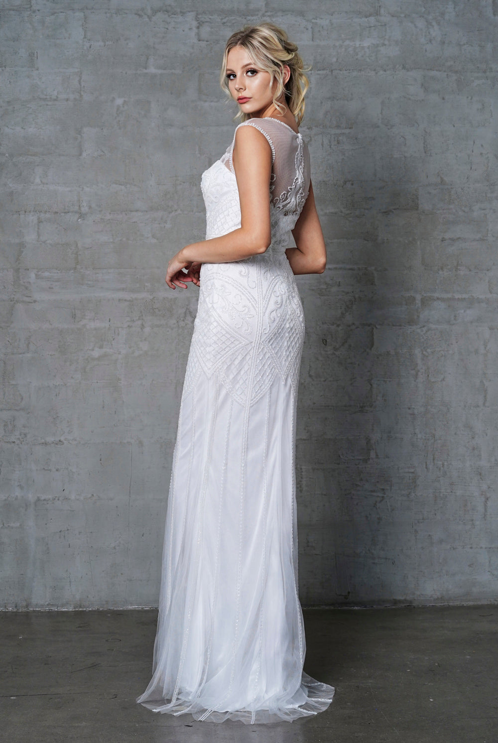 Embroidered Lace Cap Sleeves Long Mother Of The Bride Dress AC7001-Mother of the Bride Dress-smcfashion.com