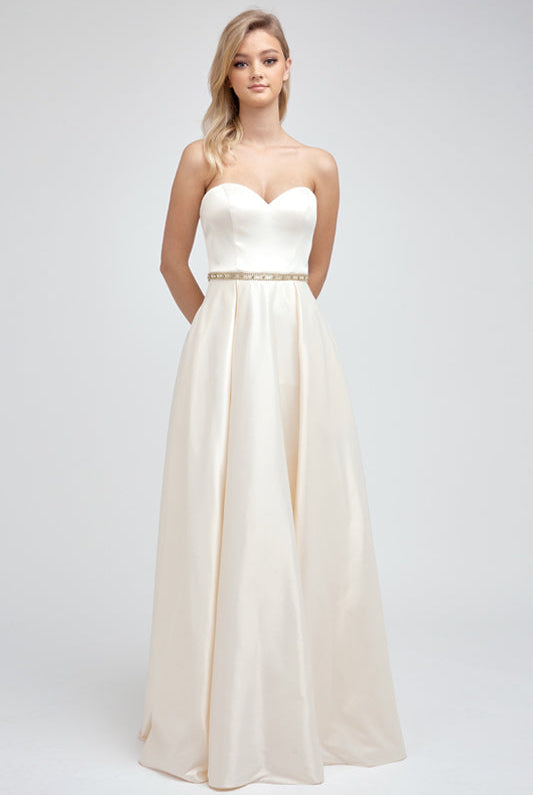 Strapless Embellished Waist Open Back Satin Long Prom Dress JT688-Prom Dress-smcfashion.com