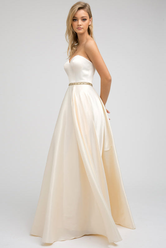 Strapless Embellished Waist Open Back Satin Long Prom Dress JT688-Prom Dress-smcfashion.com