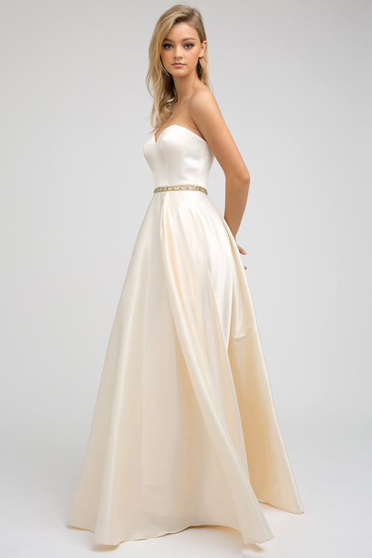 Strapless Embellished Waist Open Back Satin Long Prom Dress JT688-Prom Dress-smcfashion.com