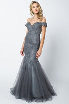 Embellished Lace Off Shoulder Mermaid Long Prom Dress JT693-Wedding Dress-smcfashion.com