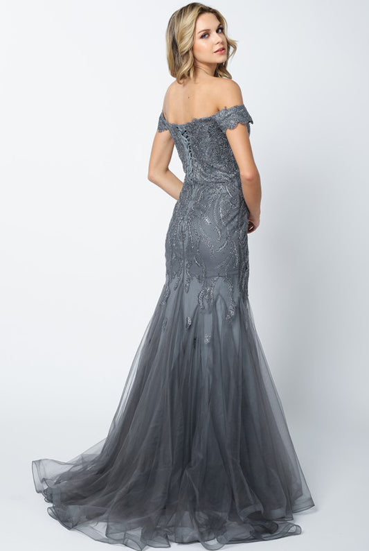 Embellished Lace Off Shoulder Mermaid Long Prom Dress JT693-Wedding Dress-smcfashion.com