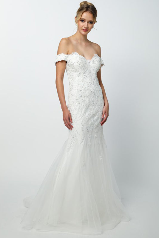 Embellished Lace Off Shoulder Mermaid Long Prom Dress JT693-Wedding Dress-smcfashion.com