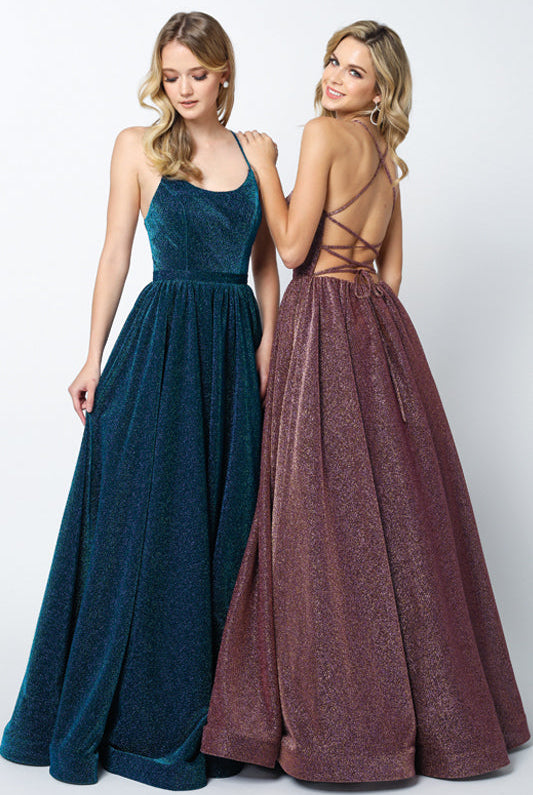 A-Line Metallic Open Criss Cross Back Long Prom Dress JT204-Prom Dress-smcfashion.com