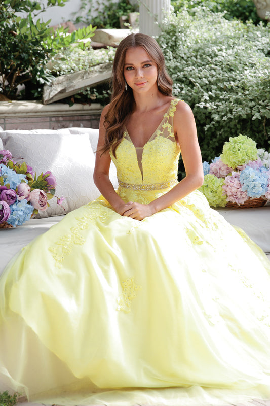 Embroidered Lace Embellished Jewel Waist Long Prom Dress JT224-Prom Dress-smcfashion.com