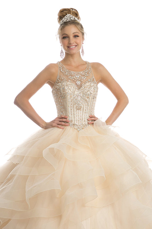 Sweetheart High Neck Ruffled Tulle Skirt Long Quinceanera Dress JT1423-Quinceanera Dress-smcfashion.com