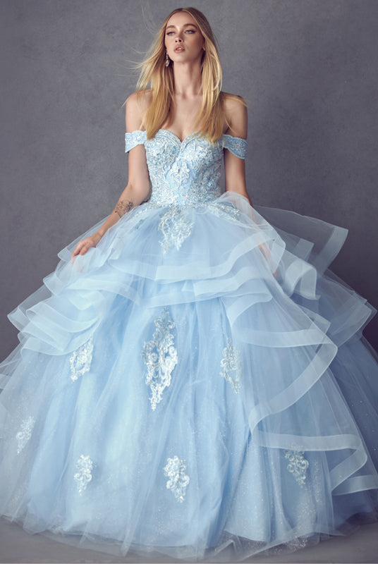 Metallic Embroidery With Glitter Satin Long Quinceanera Dress JT1432-Quinceanera Dress-smcfashion.com