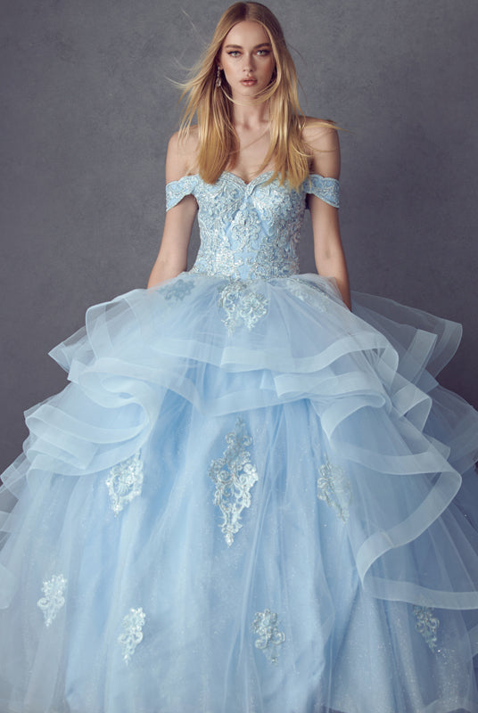 Metallic Embroidery With Glitter Satin Long Quinceanera Dress JT1432-Quinceanera Dress-smcfashion.com