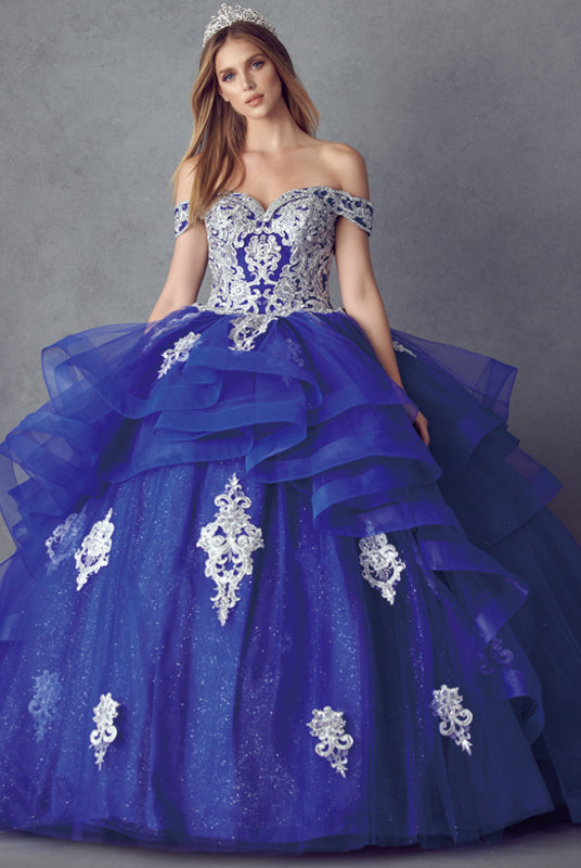 Metallic Embroidery With Glitter Satin Long Quinceanera Dress JT1432-Quinceanera Dress-smcfashion.com