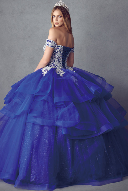 Metallic Embroidery With Glitter Satin Long Quinceanera Dress JT1432-Quinceanera Dress-smcfashion.com