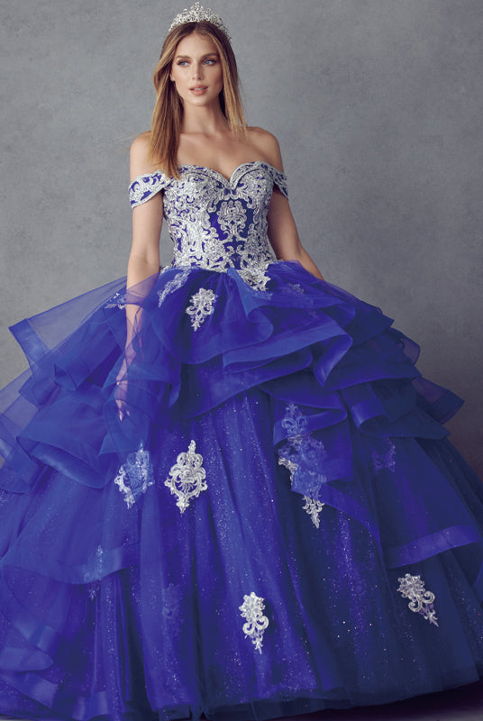 Metallic Embroidery With Glitter Satin Long Quinceanera Dress JT1432-Quinceanera Dress-smcfashion.com