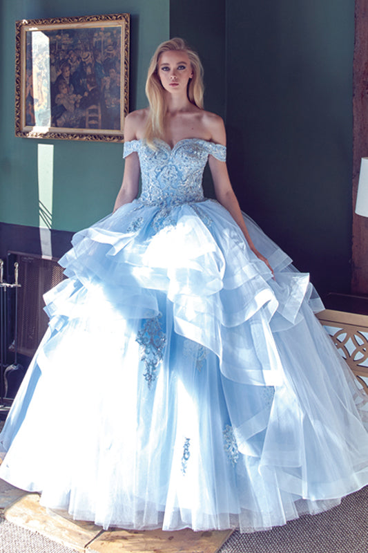 Metallic Embroidery With Glitter Satin Long Quinceanera Dress JT1432-Quinceanera Dress-smcfashion.com
