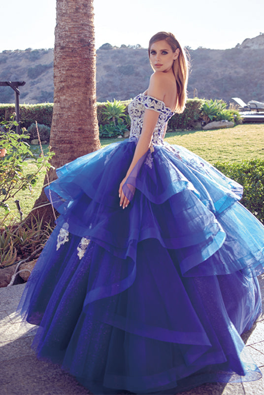 Metallic Embroidery With Glitter Satin Long Quinceanera Dress JT1432-Quinceanera Dress-smcfashion.com
