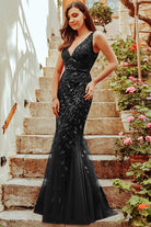 Embroidered Lace V-Neck Long Prom & Mother Of The Bride Dress AC7886-Mother of the Bride Dress-smcfashion.com