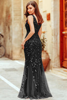 Embroidered Lace V-Neck Long Prom & Mother Of The Bride Dress AC7886-Mother of the Bride Dress-smcfashion.com