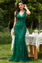 Embroidered Lace V-Neck Long Prom & Mother Of The Bride Dress AC7886-Mother of the Bride Dress-smcfashion.com