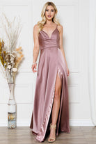 Open V-Back Spaghetti Straps High Slit Saton Long Prom Dress ACBZ012-Prom Dress-smcfashion.com