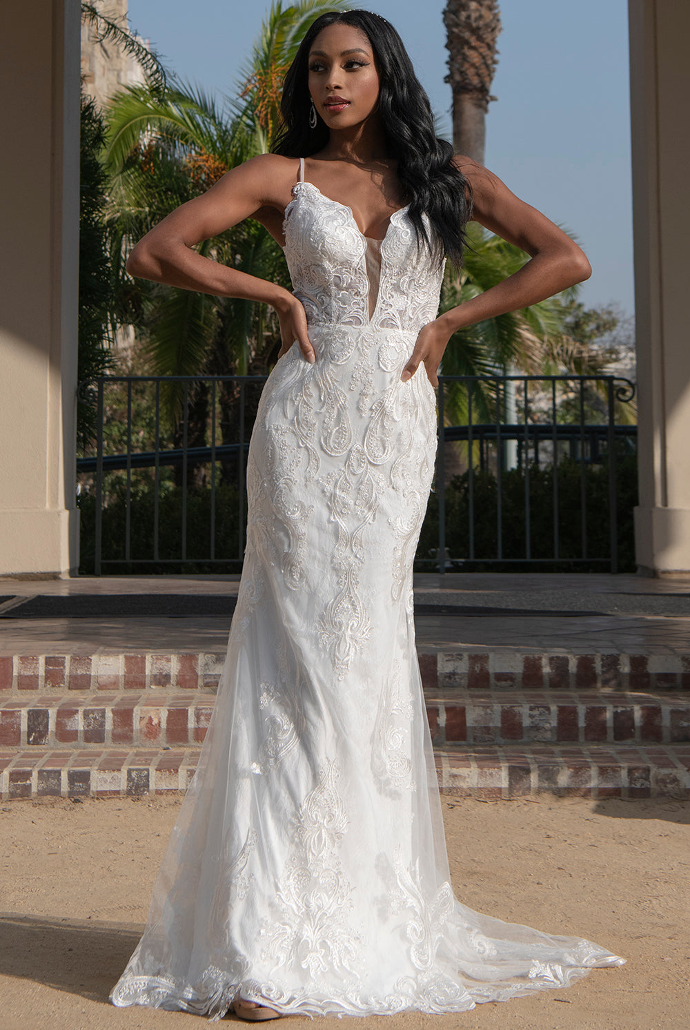 Embroidered Lace Mermaid Long Wedding Dress AC21115-Wedding Dress-smcfashion.com