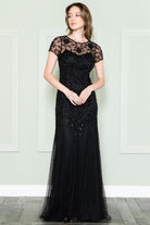 Embroidered Bodice Illusion Short Sleeves Long Mother Of The Bride Dress ACIN002-Mother of the Bride Dress-smcfashion.com