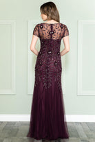 Embroidered Bodice Illusion Short Sleeves Long Mother Of The Bride Dress ACIN002-Mother of the Bride Dress-smcfashion.com