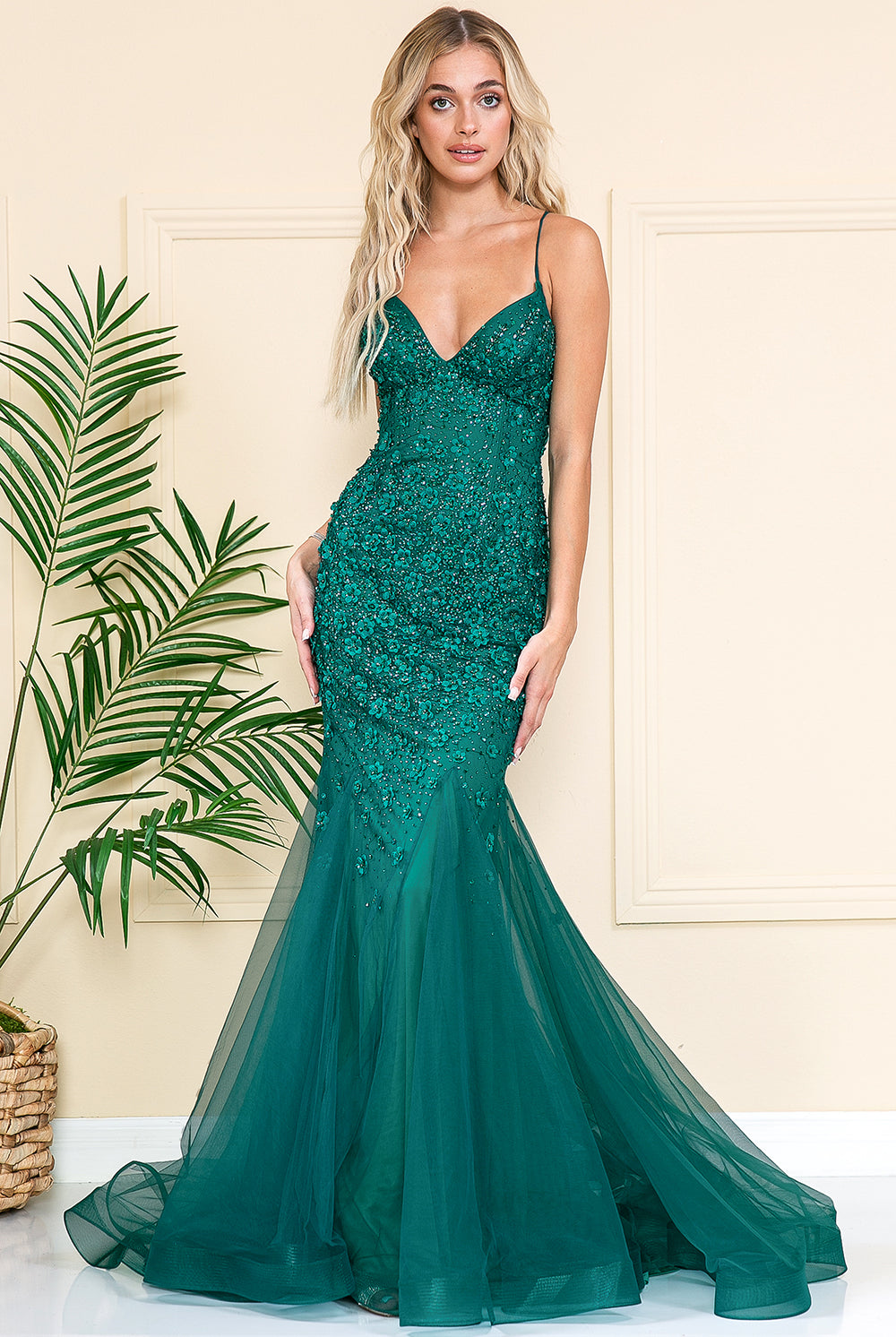 Mermaid Tulle Skirt Embroidered Lace Long Prom Dress ACSU066-Prom Dress-smcfashion.com