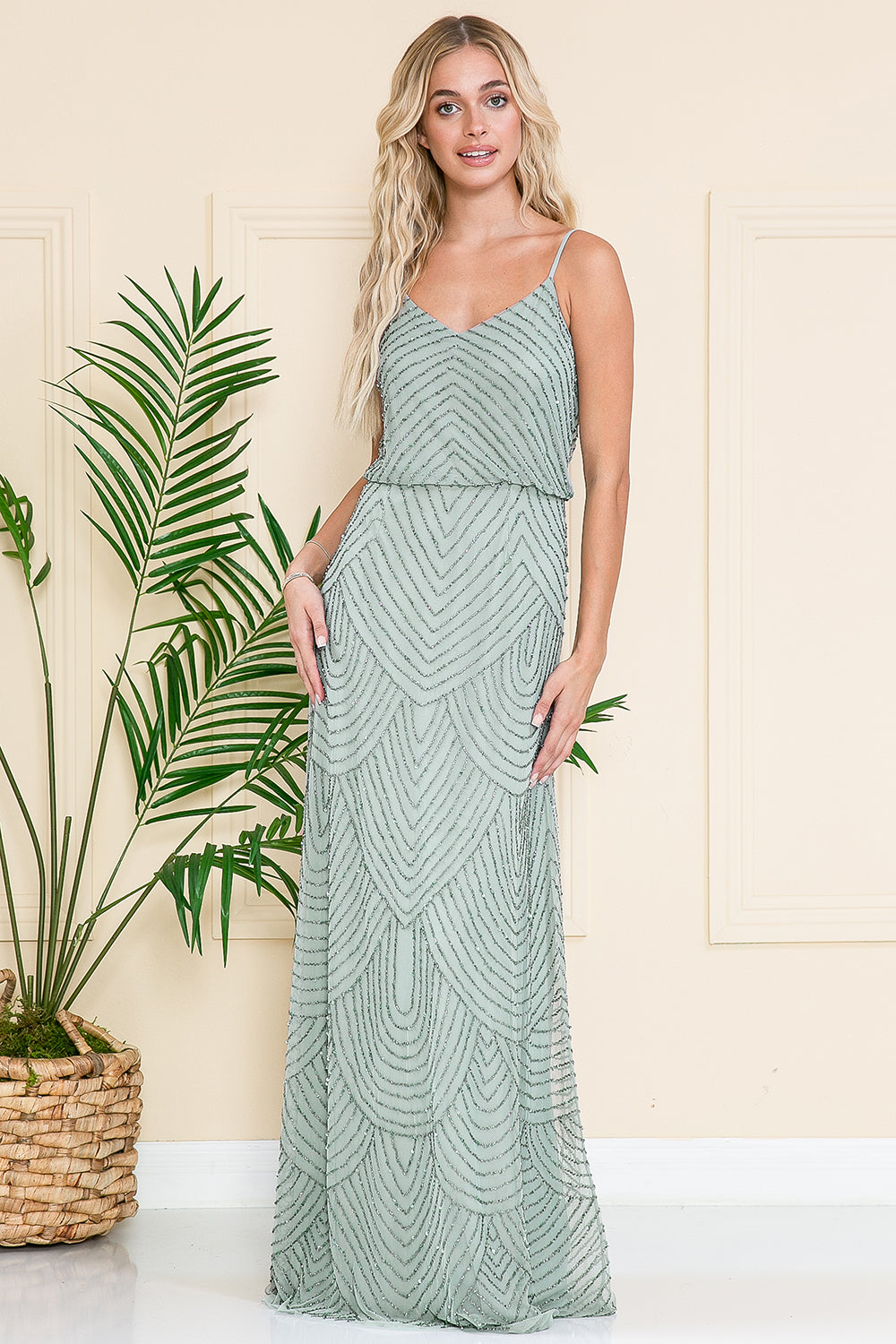 Open Back Embellished Sequin Chiffon Long Wedding Dress ACIN001-Wedding Dress-smcfashion.com