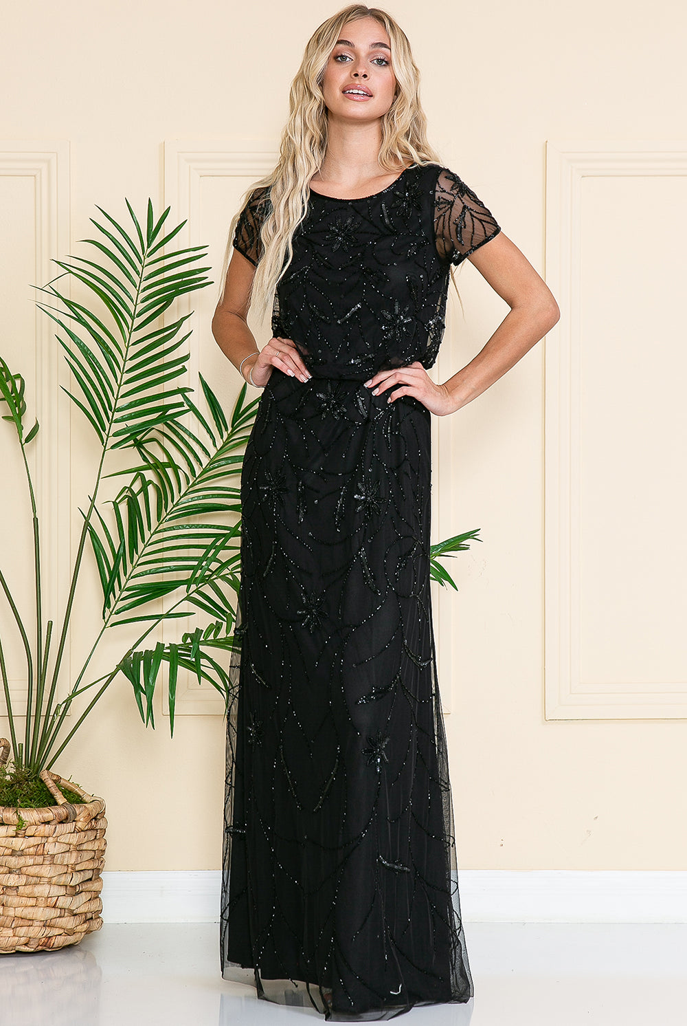 Short Sleeeves Glitter Embellished Long Mother Of The Bride Dress ACIN004-Mother of the Bride Dress-smcfashion.com