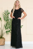 Short Sleeeves Glitter Embellished Long Mother Of The Bride Dress ACIN004-Mother of the Bride Dress-smcfashion.com